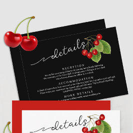 Elegante Kersen Zwart Wit Rood Trouwdetails Informatiekaartje