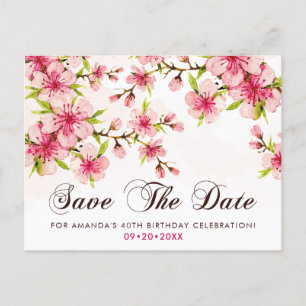 Elegante Kersenbloesem 40e Verjaardag Save The Dat Briefkaart