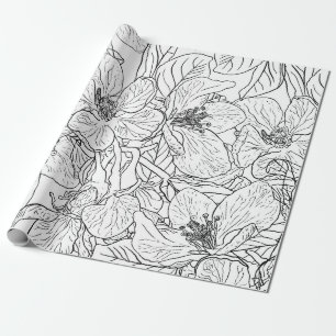 Elegante kersenbloesem bloemen zwart wit botanisch cadeaupapier