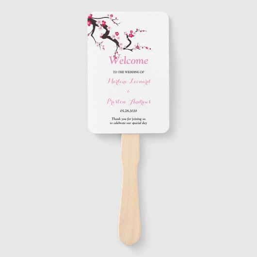 Elegante kersenbloesem bloemenbruiloft programma handwaaier (Voorkant)