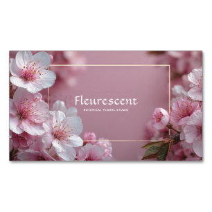 Elegante Kersenbloesem Blozende Roze Gouden Frame Magnetisch Visitekaartje