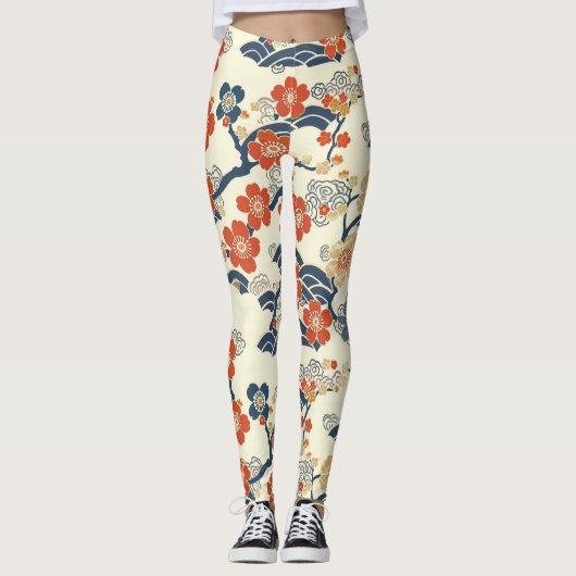 Elegante kersenbloesem naadloos patroon (14) leggings (Voorkant)