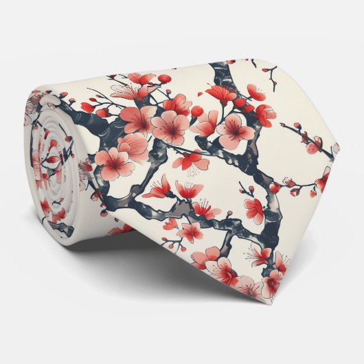 Elegante kersenbloesem naadloos patroon (14) stropdas (Opgerold)