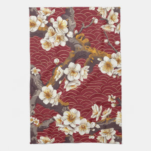 Elegante kersenbloesem naadloos patroon (17) theedoek