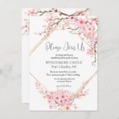 Elegante Kersenbloesem QR Code Wedding Informatiekaartje (Voorkant / Achterkant)