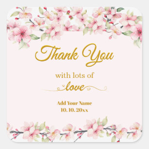 Elegante Kersenbloesem Roze Bloemige Dank Je  Vierkante Sticker
