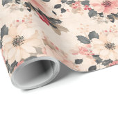 Elegante Kerst Bloemen & Bessen Pastel Roze Cadeaupapier (Rol Hoek)