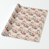 Elegante Kerst Bloemen & Bessen Pastel Roze Cadeaupapier (Uitgerold)