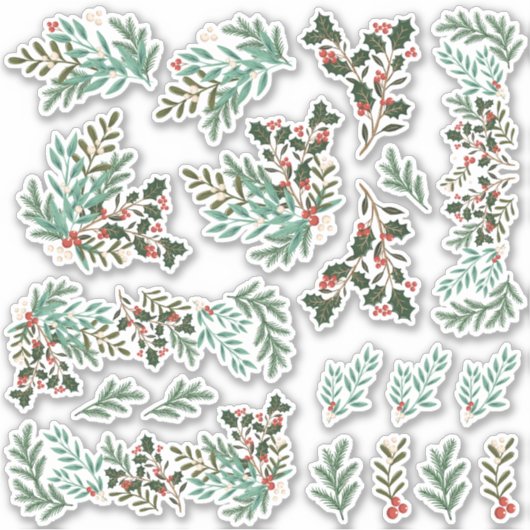 Elegante Kerst Bloemen Bessen Vinyl Stickers (Voorkant)