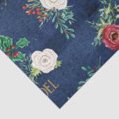 Elegante Kerst Bloemen Goud Script Familienaam Tissuepapier (Detail)