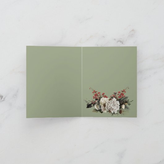 Elegante Kerst Bloemen Groene Gevouwen Vakantie Ka Feestdagen Kaart (Binnen)