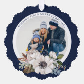 Elegante kerst bloemenfotopapier Ornament Kaart (Voorkant)