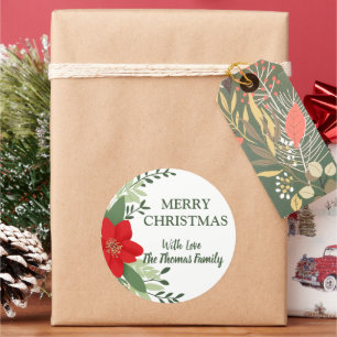 Elegante kerst botanische gepersonaliseerde naam ronde sticker