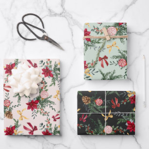 Elegante Kerst Botanische Groene Patroon Inpakpapier Vel