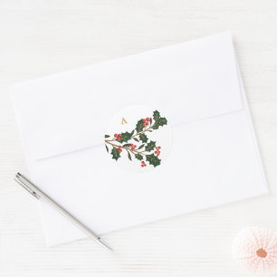 Elegante Kerst Botanische Monogram Envelop Ronde Sticker