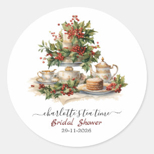Elegante Kerst Bruids Bruiloft Theetijd Feestje Ronde Sticker