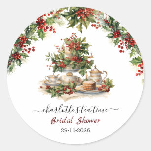 Elegante Kerst Bruidsfeest Tea Time Feestje Ronde Sticker