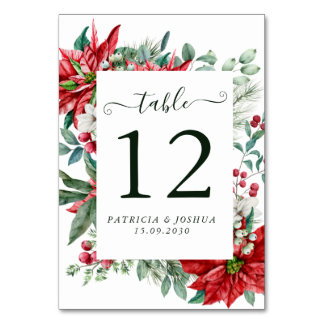 Elegante kerst bruiloft tafel nummertje kaart