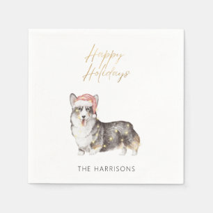 Elegante Kerst Corgi Hond Gouden Folie Vakantie Servet