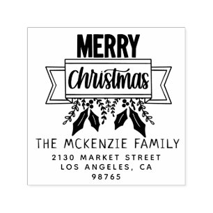 Elegante kerst familienaam retour adres zelfinktende stempel