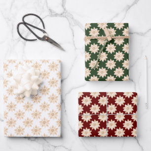 Elegante kerst geel rood poinsettia vakantie inpakpapier vel