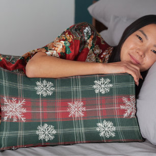 Elegante kerst geplakt rode en groene sneeuwvlokke kussen