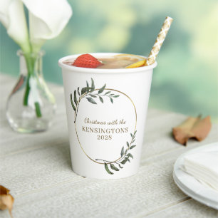 Elegante kerst gouden folie Eucalyptus groen Papieren Bekers
