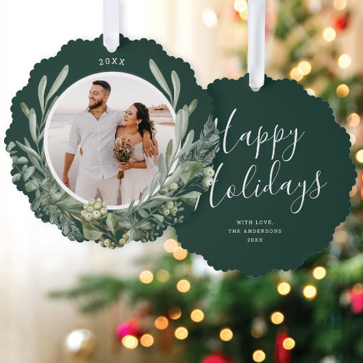 Elegante kerst groen botanische foto vakantie ornament kaart
