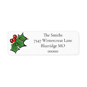 Elegante kerst holly bessen bladeren etiket