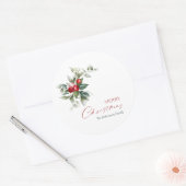 Elegante kerst Holly Ronde Sticker (Envelop)