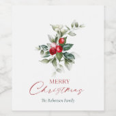 Elegante kerst Holly Wijn Etiket (Enkel label)