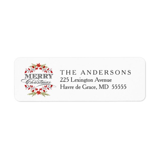 Elegante Kerst Holly Wreath Typografie Labels (Voorkant)