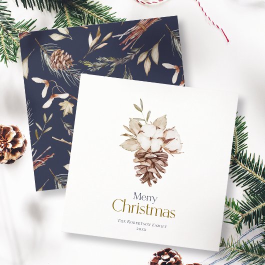 Elegante Kerst Kaart met Cotton en Pinecone