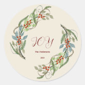 Elegante kerst krans vreugde ronde sticker (Voorkant)