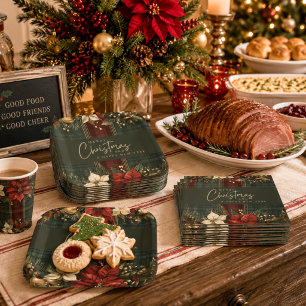 Elegante kerst met burgundy ruitjes en poinsettia servet