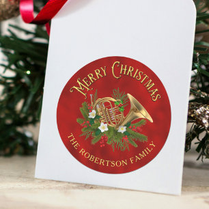 Elegante kerst muziek Franse hoorn Persoonlijk Ronde Sticker