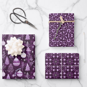 Elegante Kerst Ornament & Mandala Patroon Pruim Inpakpapier Vel