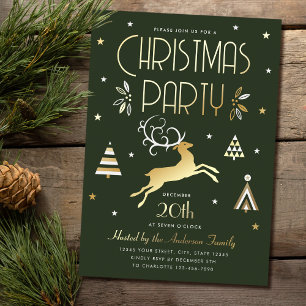 Elegante Kerst Party Groene Gouden Folie Uitnodigi Feestdagenkaart