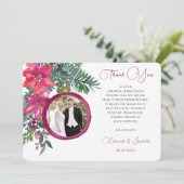 Elegante kerst poinsettia bloemenbruiloft foto bedankkaart (Staand voorkant)