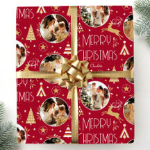 Elegante Kerst Reindeer Fotocollage Diep Rood