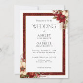 Elegante Kerst Rode Damast Bloem Kaart (Voorkant)