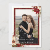 Elegante Kerst Rode Damast Bloemenfoto Save The Date (Voorkant)