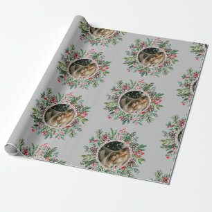 Elegante Kerst Ronde Lijst Foto Zilver Cadeaupapier