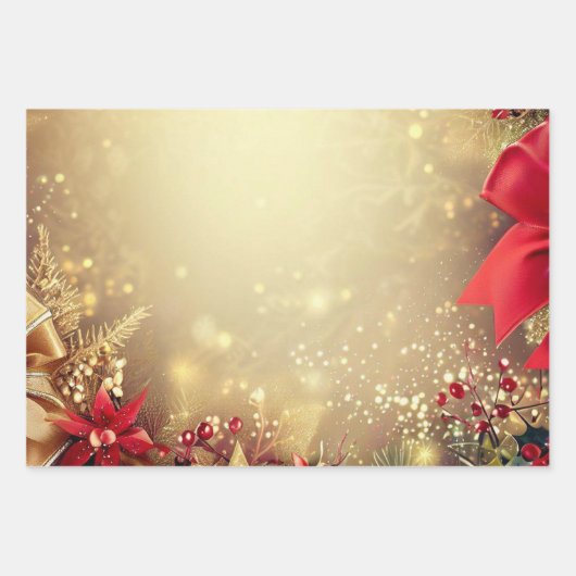 Elegante kerst rood goud luxe origineel inpakpapier vel (Voorkant 3)