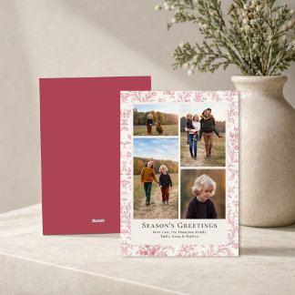 Elegante Kerst Roze Blad Foto Collage Feestdagenkaart