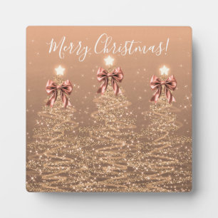 Elegante Kerst Roze Gouden Kerstbomen Strikken Fotoplaat
