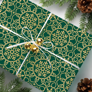 Elegante Kerst Sneeuwvlok Faux Gold Green Cadeaupapier