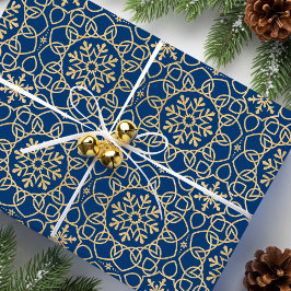 Elegante Kerst Sneeuwvlok Faux Gold Navy Cadeaupapier