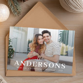 Elegante Kerst Stijlvol Modern Koppel Foto Rood Feestdagenkaart