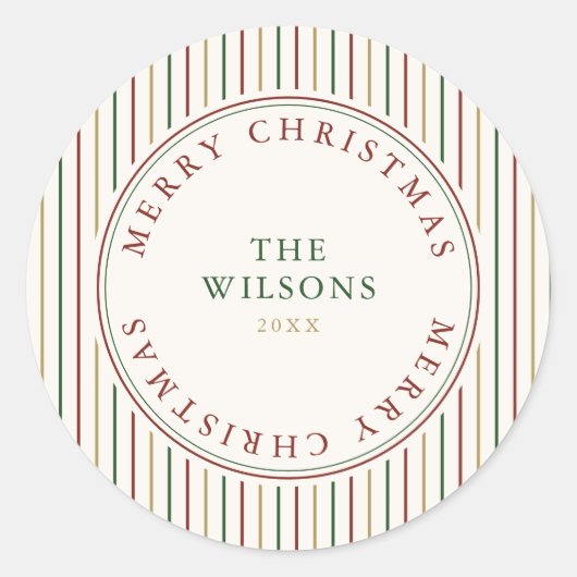 Elegante kerst strepen ronde sticker (Voorkant)